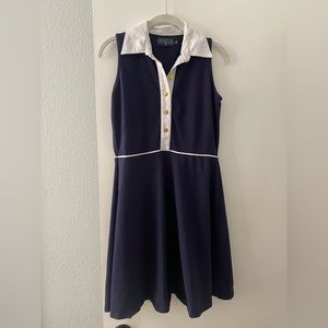 Duffield Lane Collared Sleeveless Navy Blue & White Dress